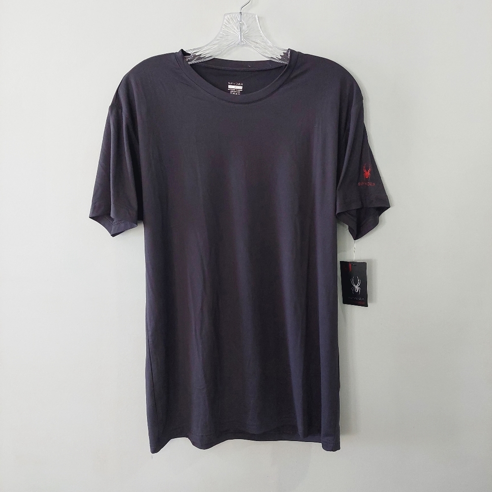 Spyder Men's t-shirt Large charcoal gray with red logo short sleeve crew neck